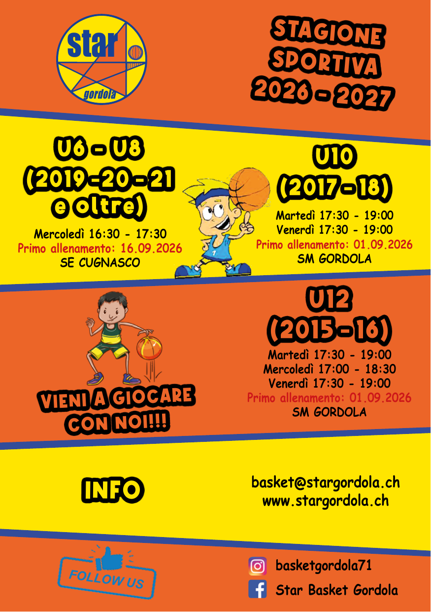 Locandina allenamenti Star Gordola stagione 2026–2027